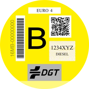 Distintivo ambiental B de la DGT: círculo amarillo con una B