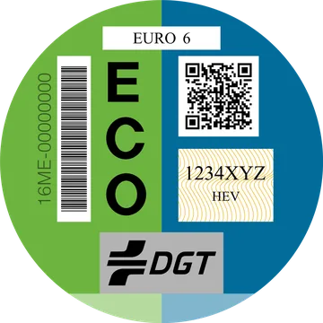 Distintivo ambiental ECO de la DGT: círculo dividido en verde y azul